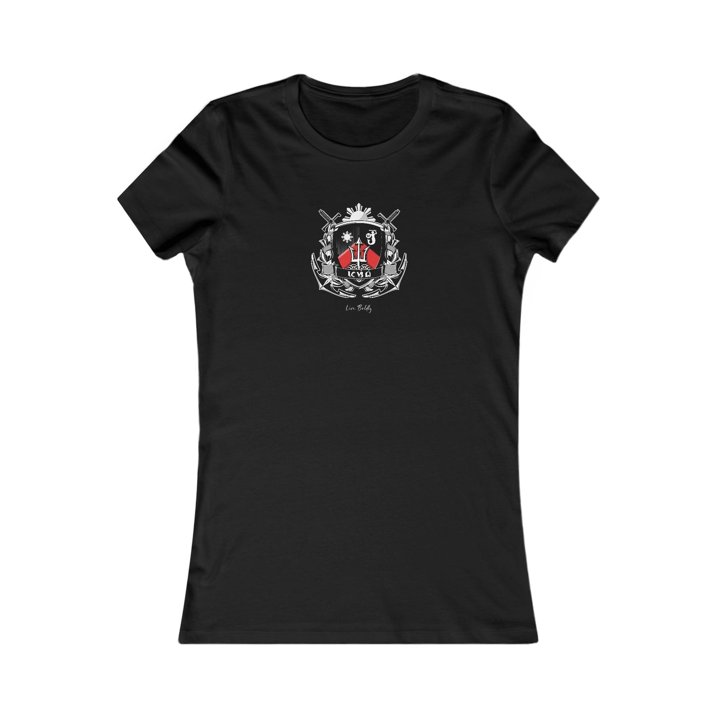 Women's Family Crest Tee, Original Design, White & Red on Black