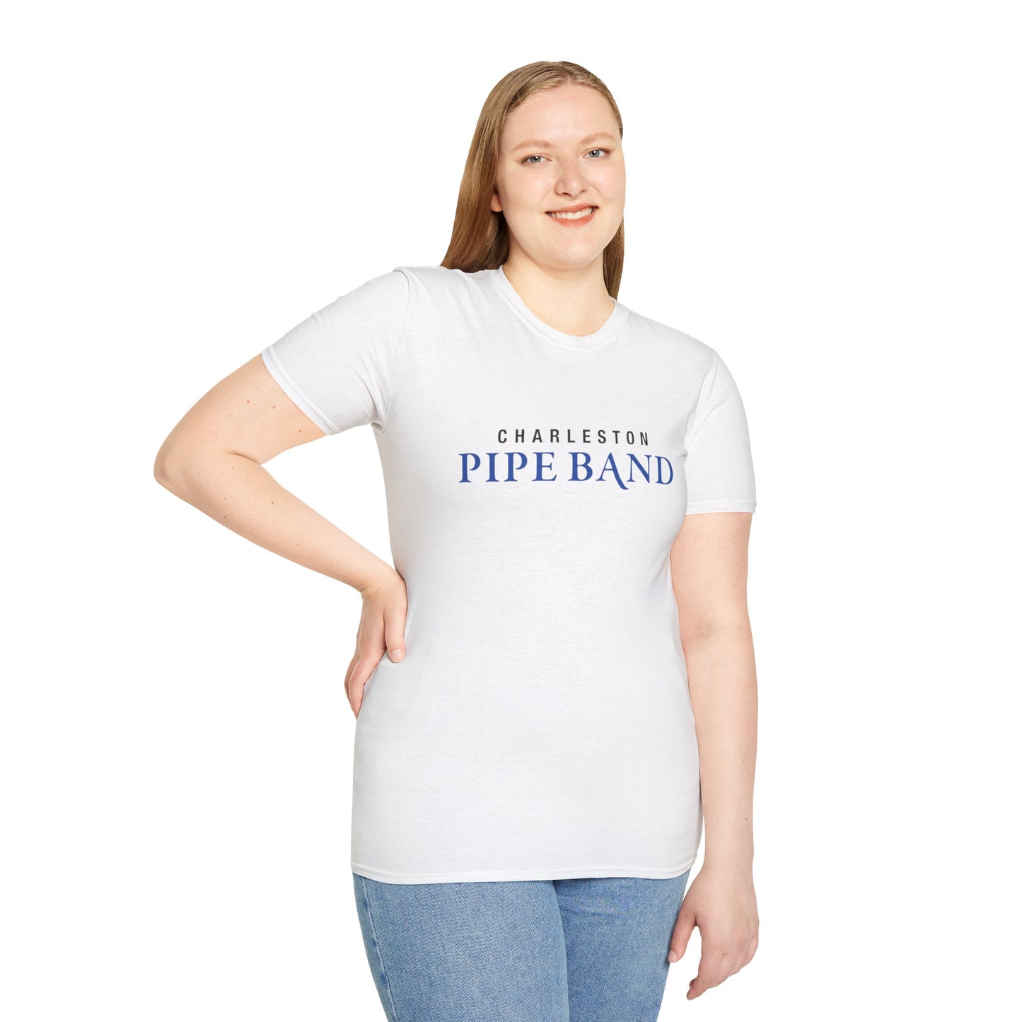 Charleston Pipe Band White Shirt w/ Ship on the back