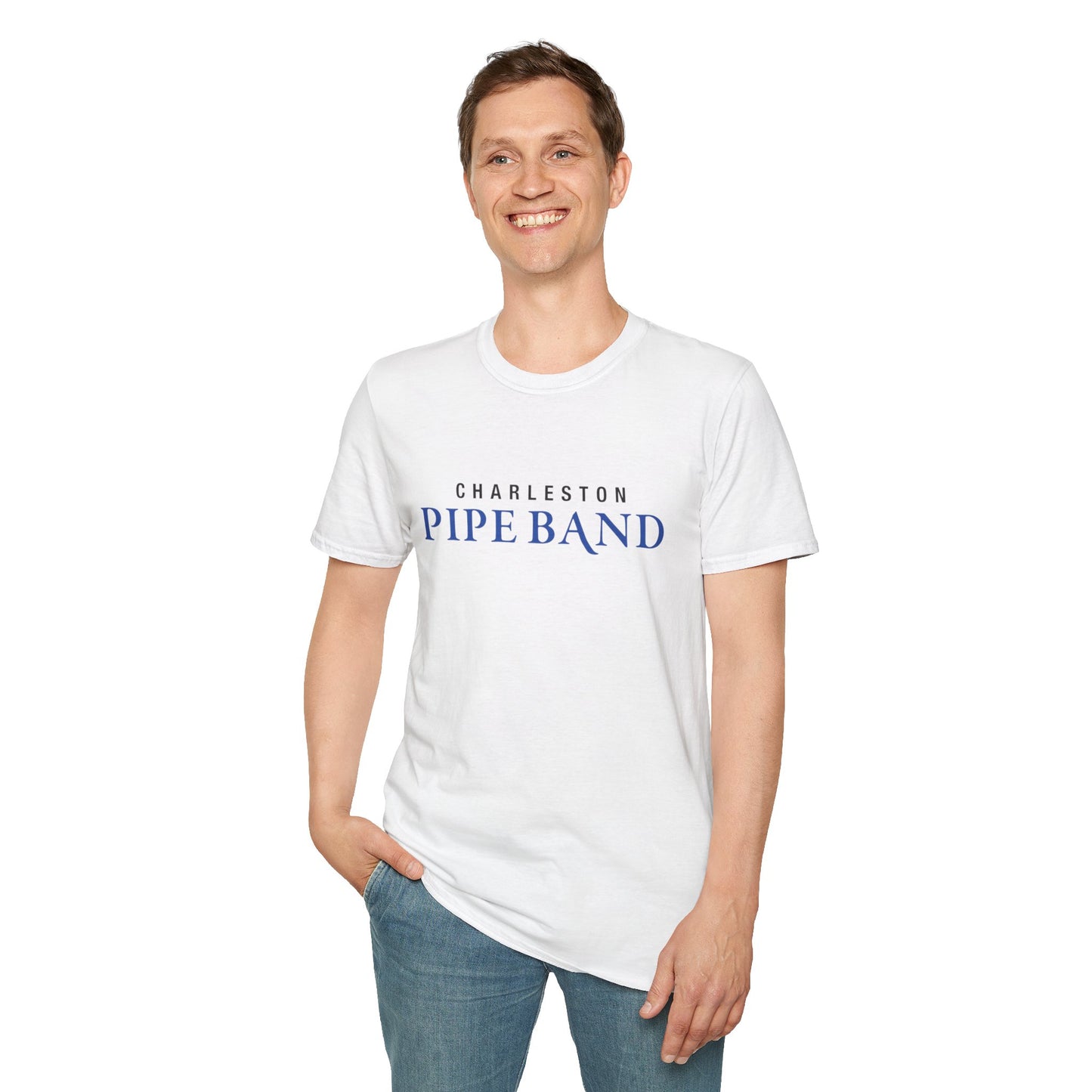 Charleston Pipe Band White Shirt w/ Ship on the back