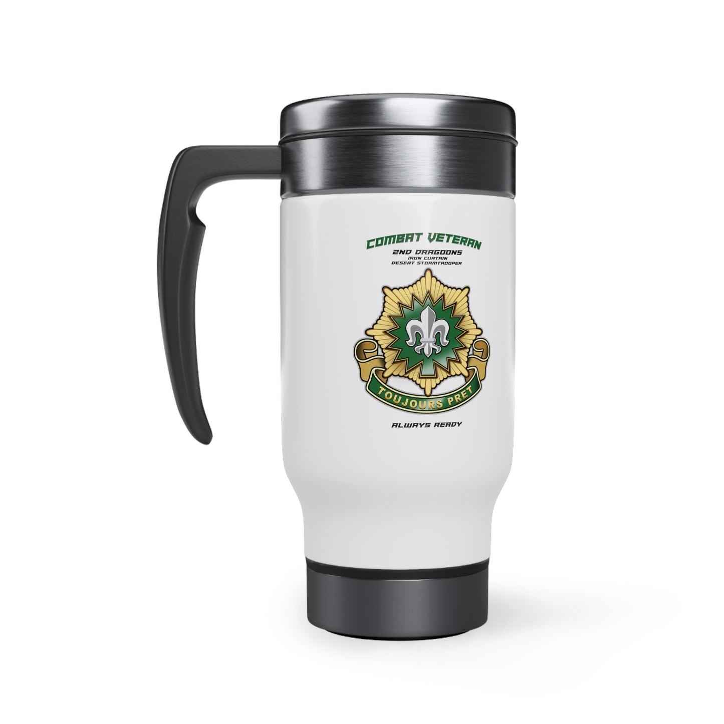 2nd Armored Cavalry Regiment Combat Veteran Stainless Steel Travel Mug with Handle, 14oz