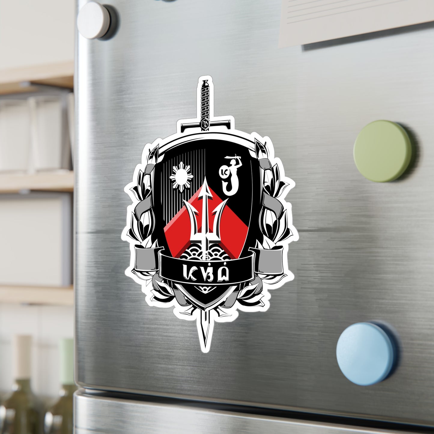 Pasibe Family Coat of Arms Sticker Decal, Original Design, Black, White & Red