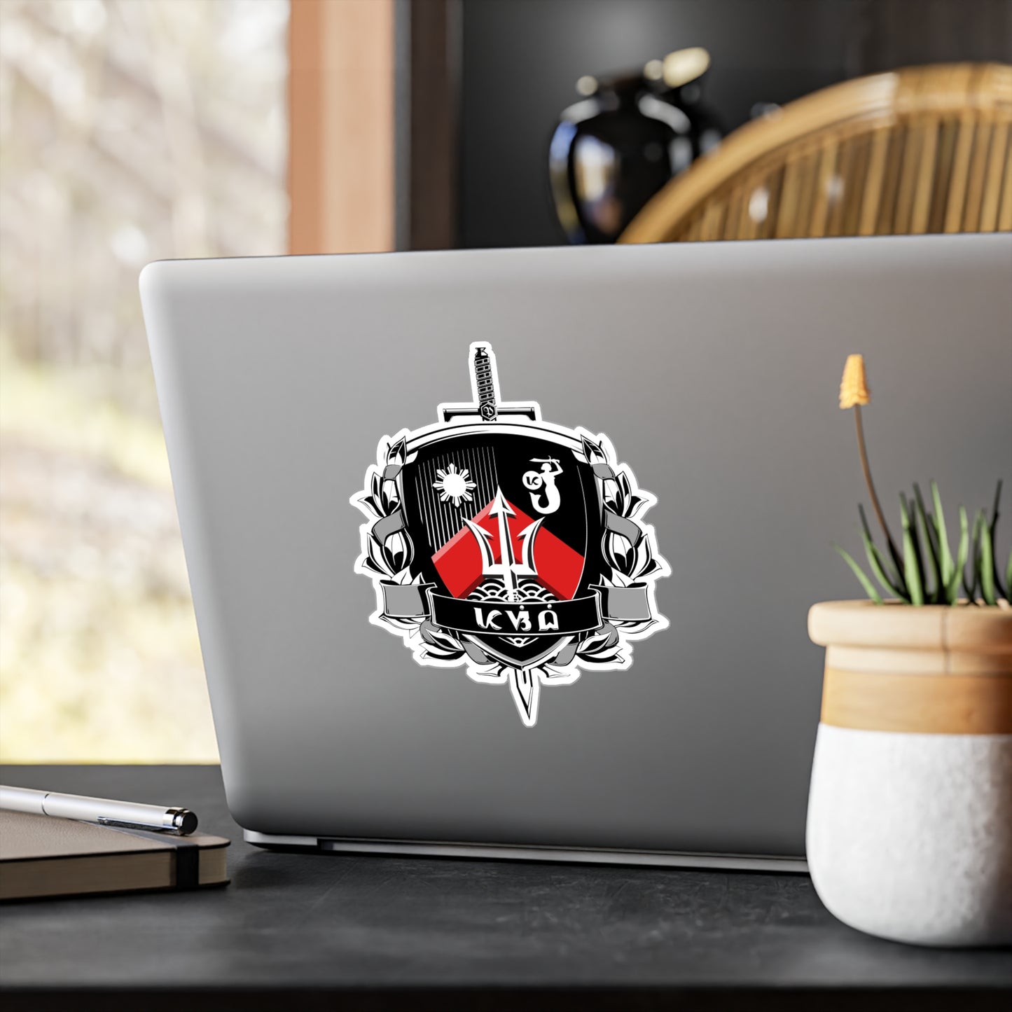 Pasibe Family Coat of Arms Sticker Decal, Original Design, Black, White & Red