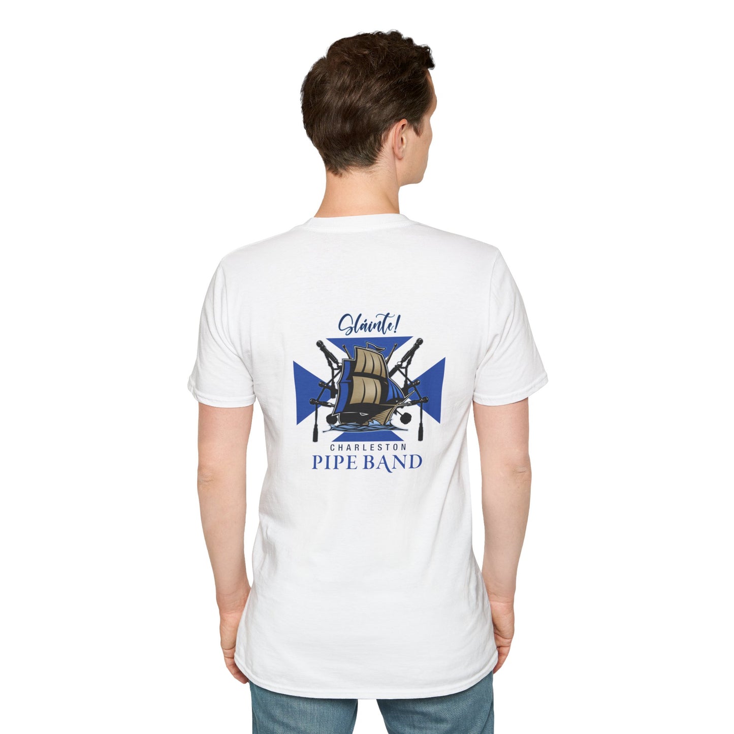 Charleston Pipe Band White Shirt w/ Ship on the back