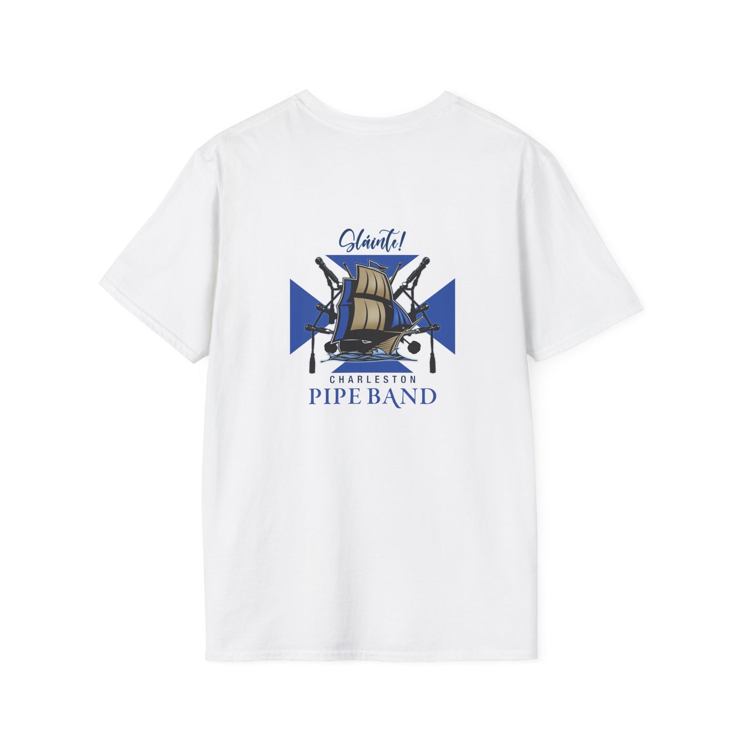 Charleston Pipe Band White Shirt w/ Ship on the back