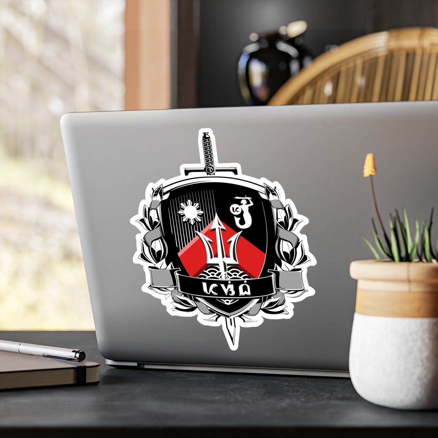 Pasibe Family Coat of Arms Sticker Decal, Original Design, Black, White & Red