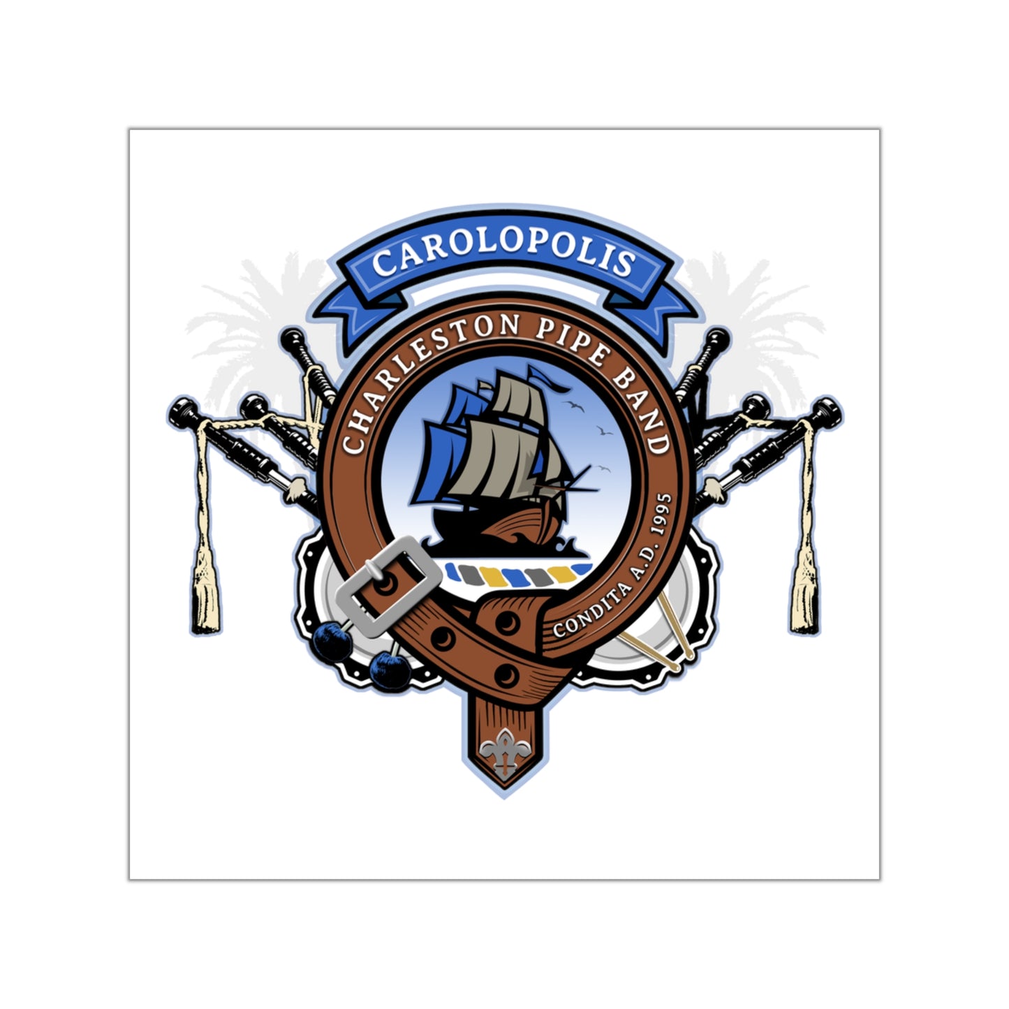 Charleston Pipe Band Clan Crest style square sticker