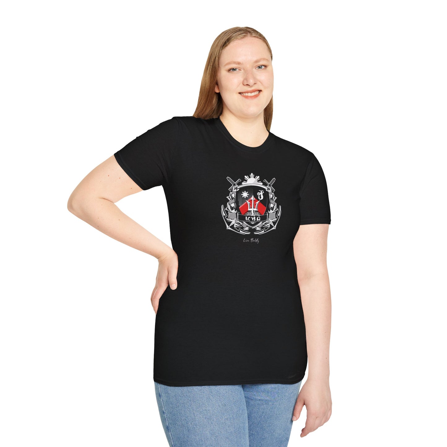 Pasibe Family Coat of Arms T Shirt, Original Design, White & Red on Black