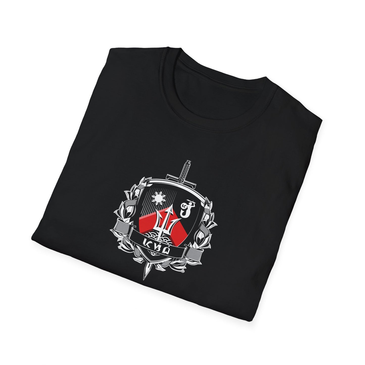 Pasibe Family Coat of Arms T Shirt 2, Original Design, White & Red on Black