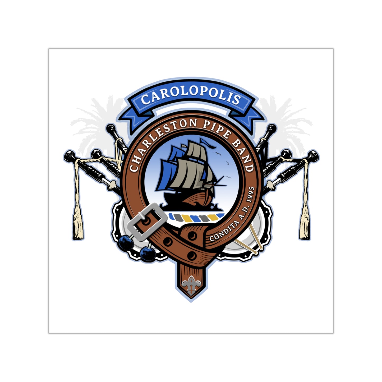 Charleston Pipe Band Clan Crest style square sticker